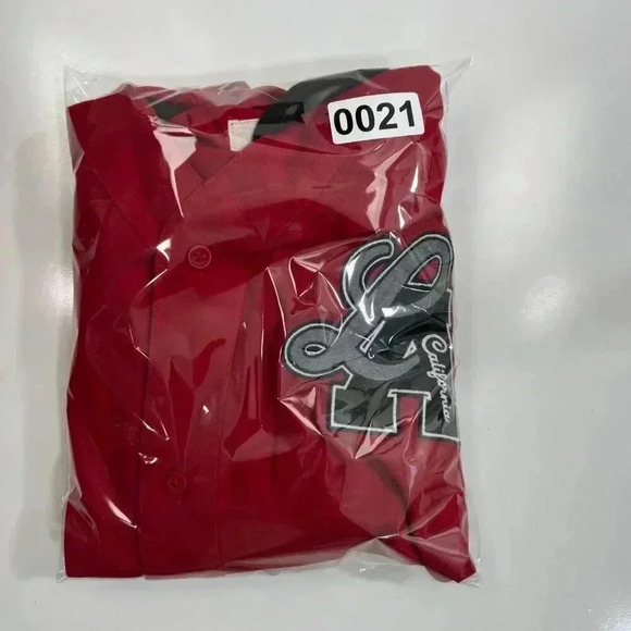 Hollister L Mens NWT LA California Ball Jersey Red Hooded Button Up Sweatshirt - Picture 9 of 9